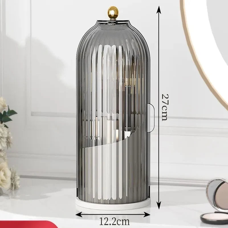Luxury 360° Rotary Makeup Organizer with Cover – Brush, Lipstick, Eyebrow Pencil & Eye Shadow Storage Box
