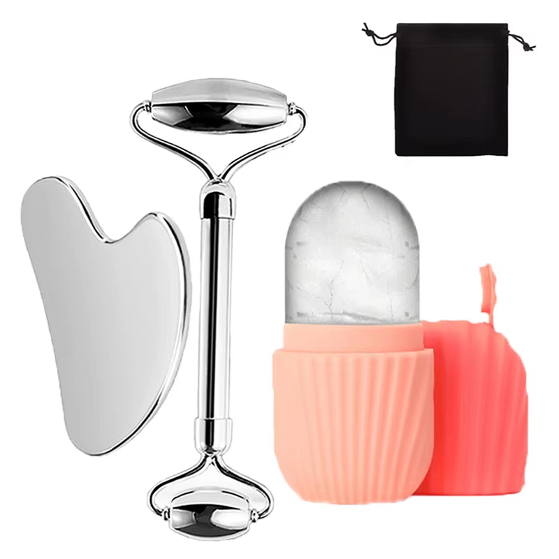 Luxury Ice Roller & Gua Sha Set – Refreshing Facial Massage Tools for Radiant, Lifted Skin 1/2/3 Pcs, Gift (Cloth Bag)