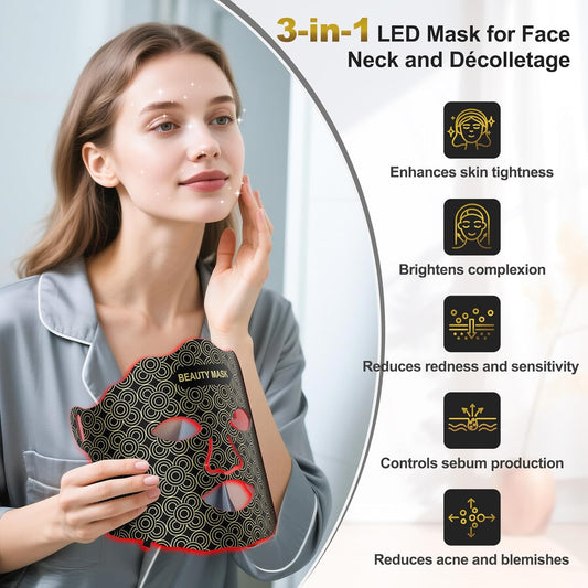 7-Color LED Face & Neck Mask – Red Light Therapy Skincare Device with Adjustable Brightness & Timer | Perfect Gift for Women, Suitable for All Skin Types