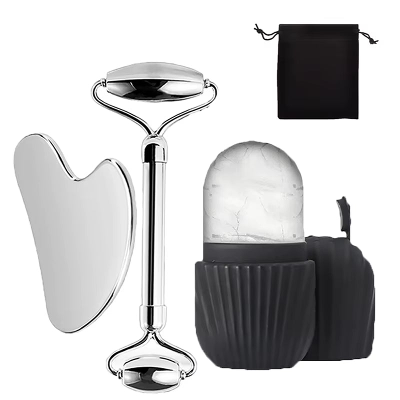 Luxury Ice Roller & Gua Sha Set – Refreshing Facial Massage Tools for Radiant, Lifted Skin 1/2/3 Pcs, Gift (Cloth Bag)
