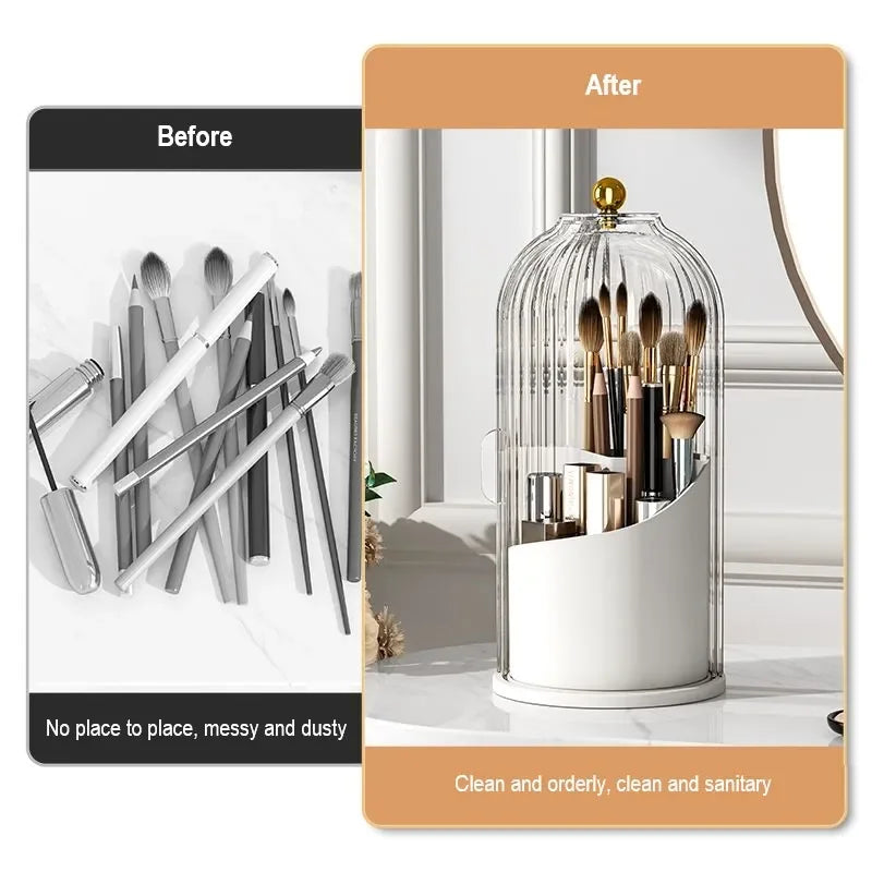 360° Rotary Makeup Brush Holder with Cover Luxury Cosmetics Lipstick Eyebrow Pencil Holder Eye Shadow Storage Box
