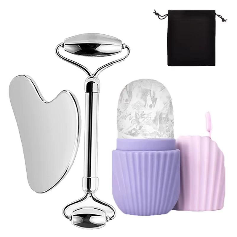 Luxury Ice Roller & Gua Sha Set – Refreshing Facial Massage Tools for Radiant, Lifted Skin 1/2/3 Pcs, Gift (Cloth Bag)