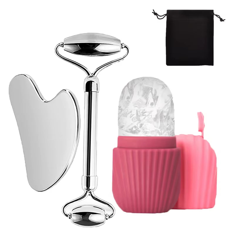 Luxury Ice Roller & Gua Sha Set – Refreshing Facial Massage Tools for Radiant, Lifted Skin 1/2/3 Pcs, Gift (Cloth Bag)