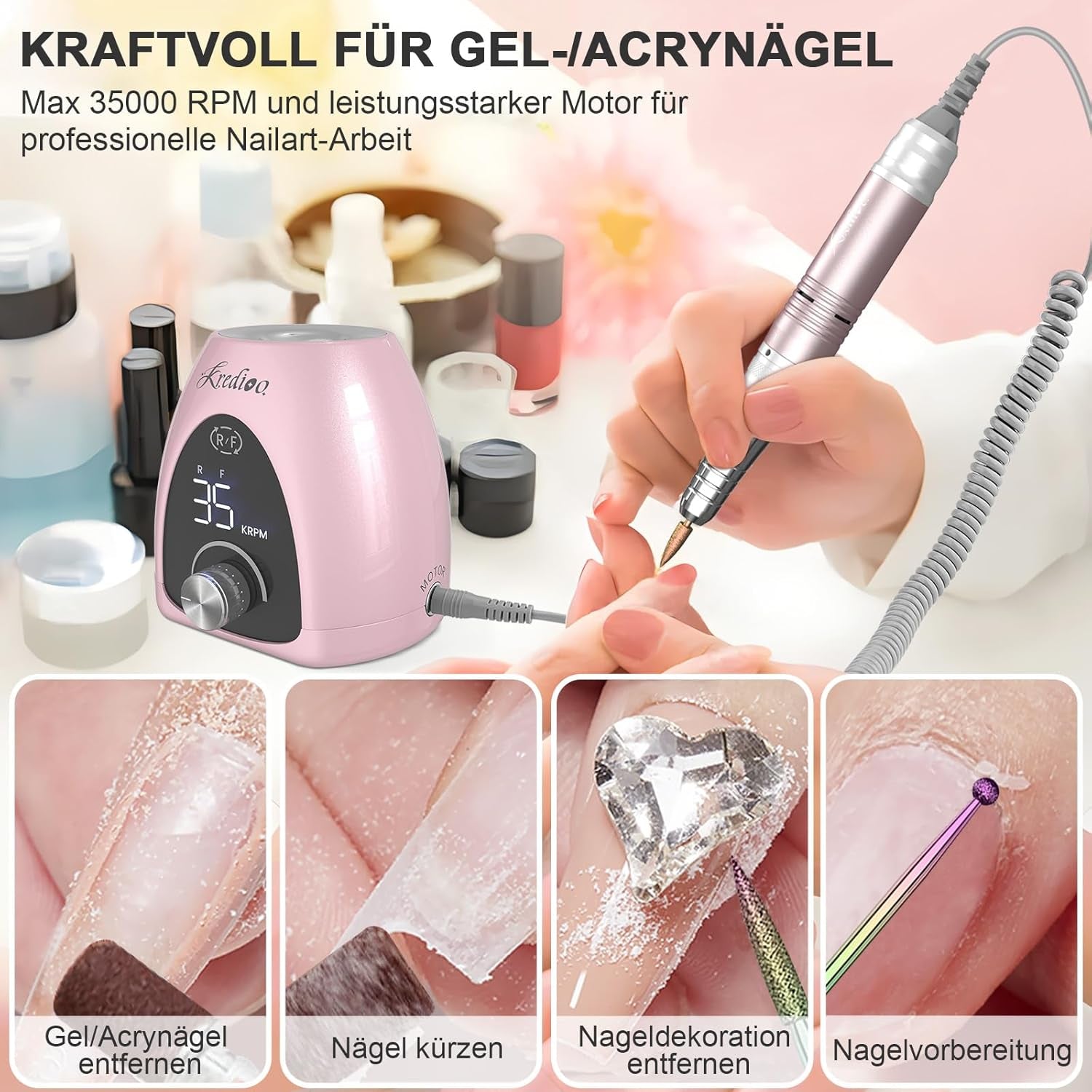 Electric Nail Drill for Gel Nails – 35,000 RPM Professional Manicure Machine | 6-in-1 Set with LED Display & Adjustable Speed, Safe for Cuticles, Shellac & Acrylic – Perfect for Beginners & Pros