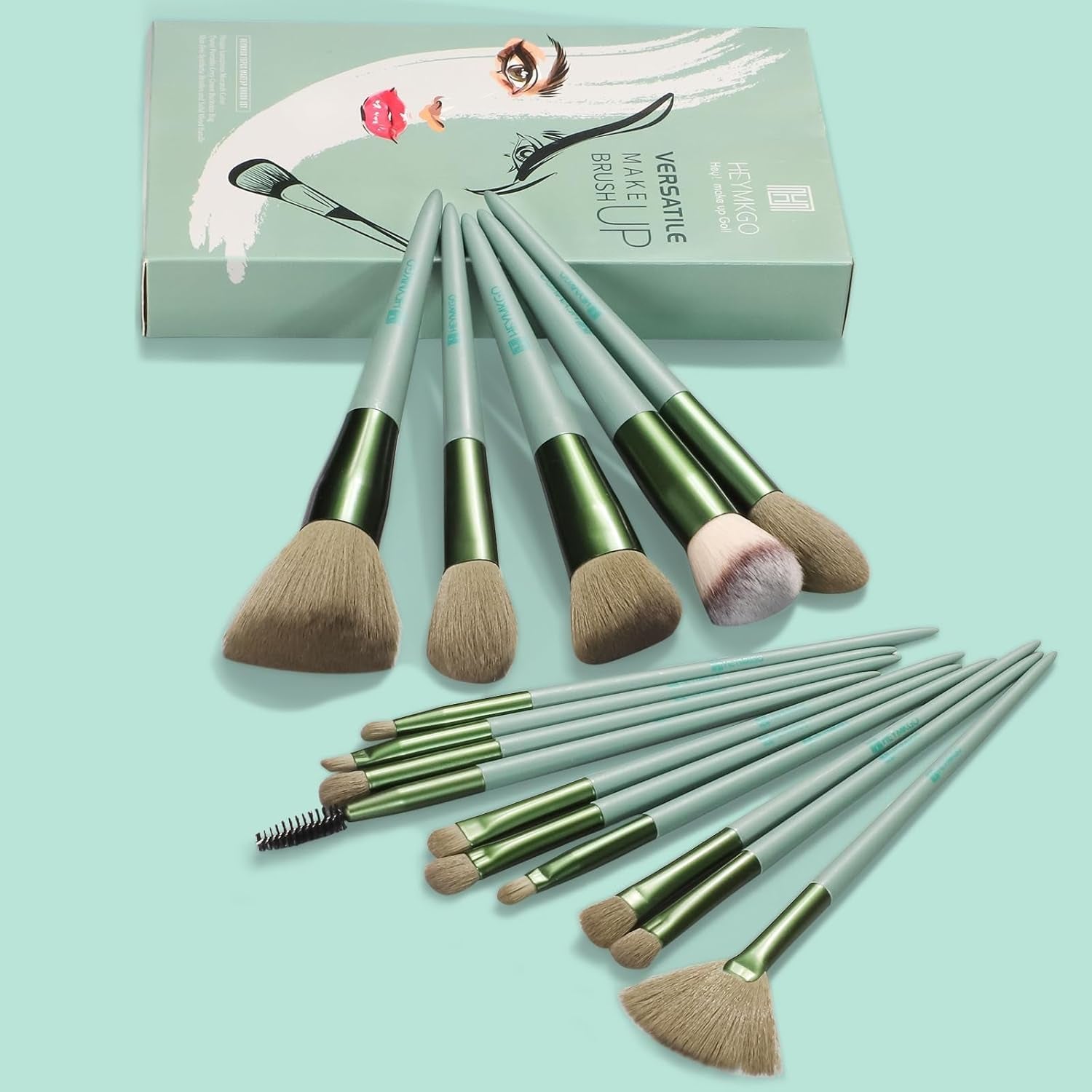 HEYMKGO Makeup Brush Set – Professional Face & Eye Brushes with Wooden Handles, Flannel Travel Pouch with Drawstring