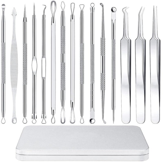Blackhead Remover Tool Kit – 15 PCS Professional Pimple Popper & Acne Extractor Set, Premium Stainless Steel Blemish Removal Tools with Metal Storage Case