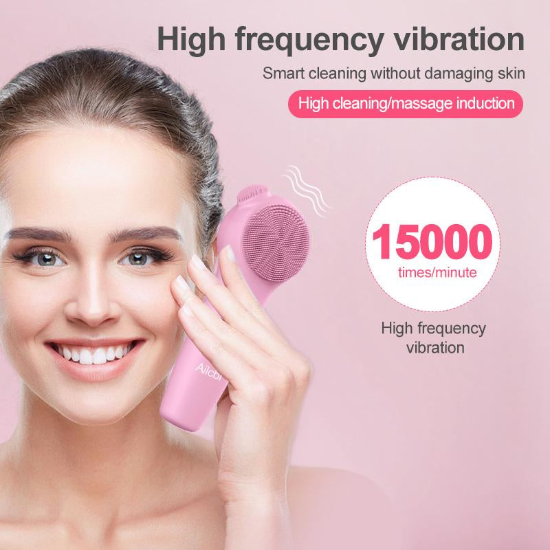 Electric Facial Cleansing Brush – Waterproof Silicone Face Massager with Sonic Vibration & USB Recharge