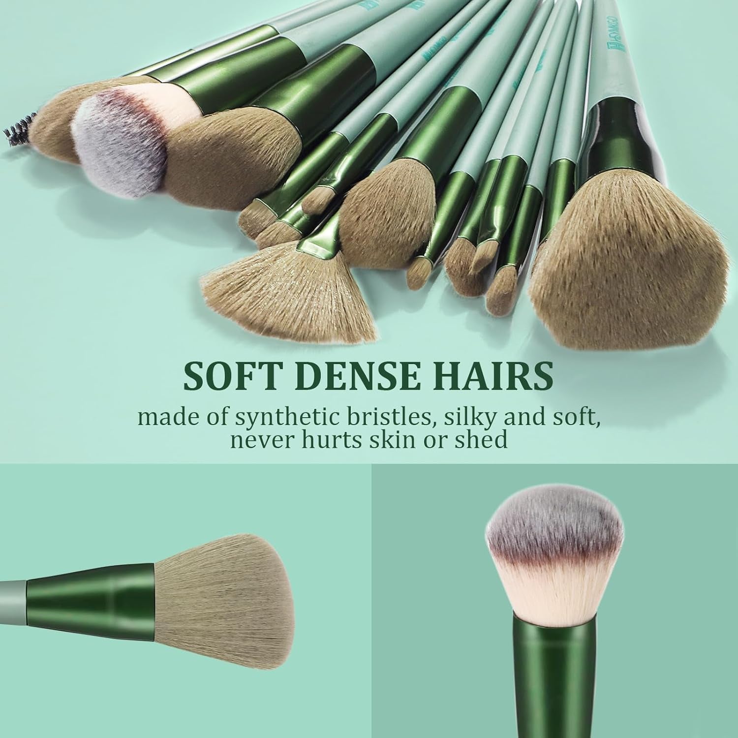 HEYMKGO Makeup Brush Set – Professional Face & Eye Brushes with Wooden Handles, Flannel Travel Pouch with Drawstring
