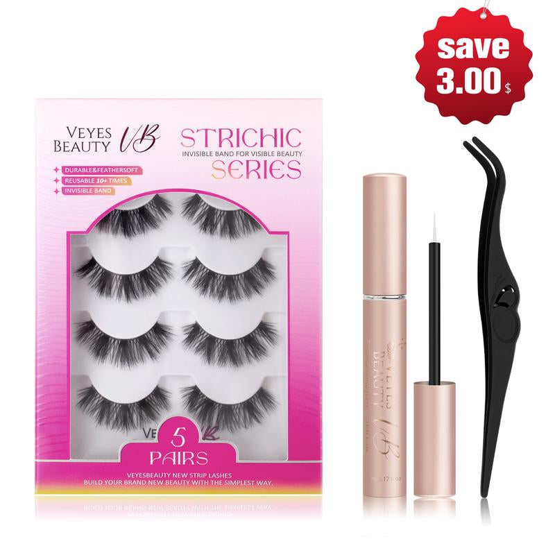 VEYESBEAUTY Boldbloom Strip Lashes Fluffy Voluminous and Natural 3D Layered Invisible Band Reusable Easy Application for Beginners & Experienced