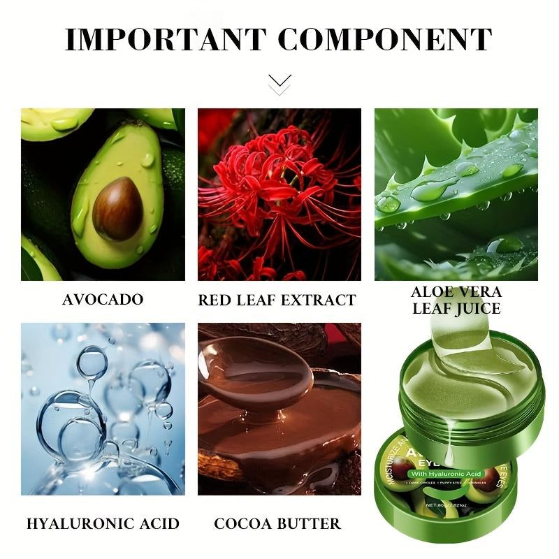 ROZINO Avocado Eye Mask – Hydrating Under-Eye Treatment with Hyaluronic Acid for Dark Circles, Puffiness, Wrinkles & Fine Lines
