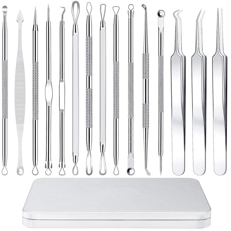 Blackhead Remover Tool Kit – 15 PCS Professional Pimple Popper & Acne Extractor Set, Premium Stainless Steel Blemish Removal Tools with Metal Storage Case